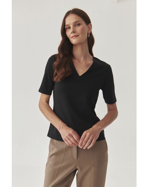 Schwarze Baumwollstrickbluse Victa