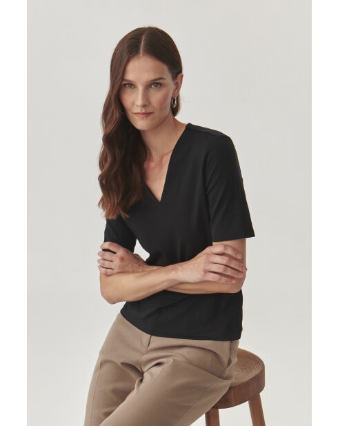 Schwarze Baumwollstrickbluse Victa
