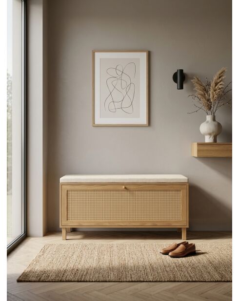 Banc à chaussures Erin 6 paires en cannage bois/beige - 100x30x51 cm