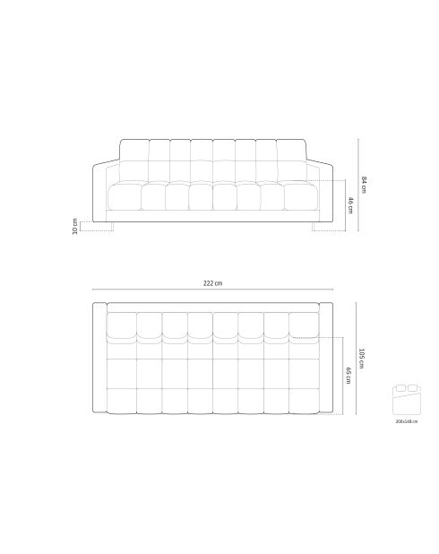 Bali 3-zits zwarte slaapbank met opbergbox - 222x84x105 cm