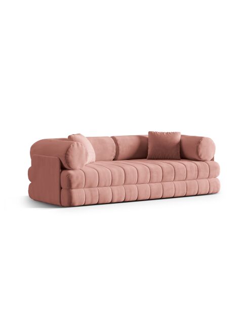 Kemi 3-Sitzer-Schlafsofa aus rosafarbenem Samt, 206 x 95 x 70 cm