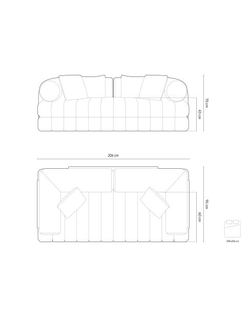Kemi 3-Sitzer-Schlafsofa aus rosafarbenem Samt, 206 x 95 x 70 cm