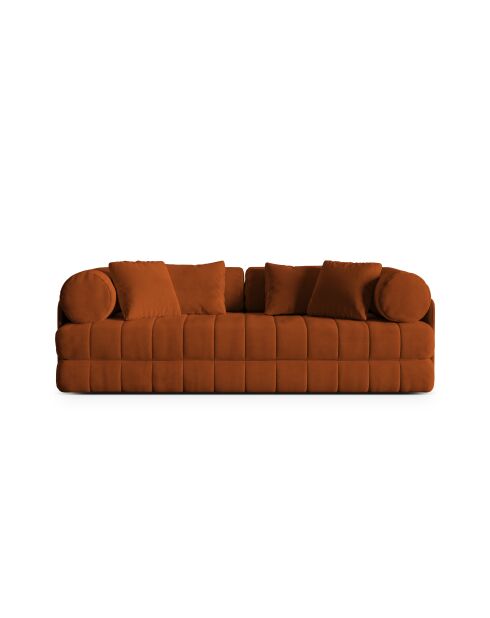 Canapé convertible velours Kemi 3 places terracotta - 206x95x70 cm