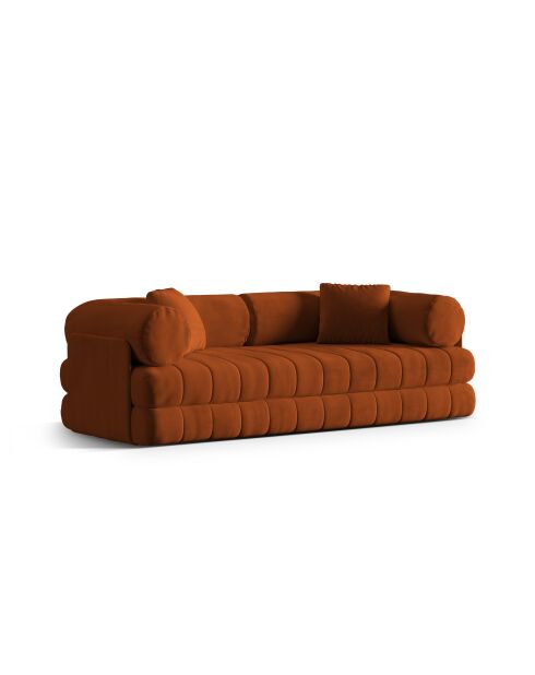 Canapé convertible velours Kemi 3 places terracotta - 206x95x70 cm