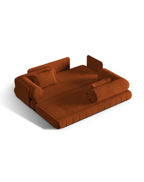 Canapé convertible velours Kemi 3 places terracotta - 206x95x70 cm
