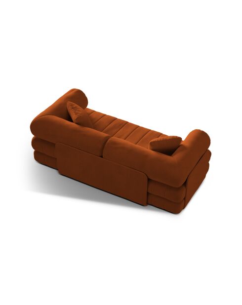 Canapé convertible velours Kemi 3 places terracotta - 206x95x70 cm