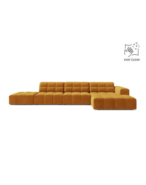 Canapé d'angle droit velours Chicago 5 places jaune - 348x167x78 cm