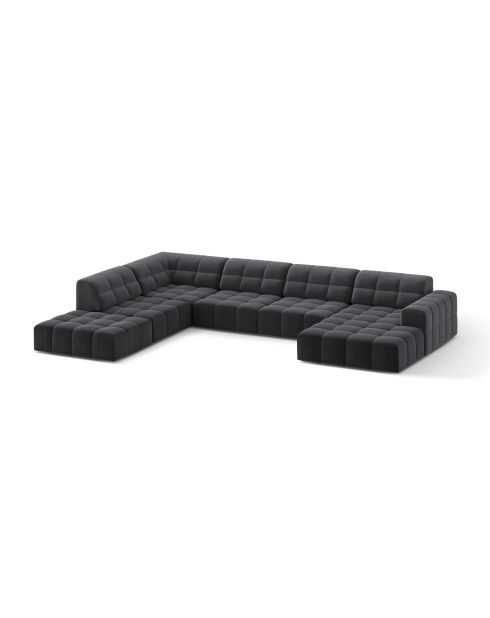 Panoramische hoekbank (linkerzijde) fluweel Chicago 7 zits grijs - 375x263x78 cm