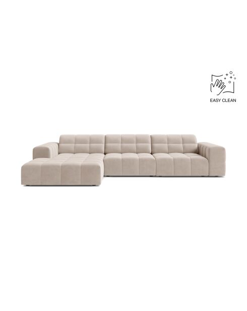 Chicago 4-Sitzer-Ecksofa links aus Samt hellbeige - 294x167x78 cm