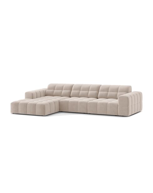 Chicago 4-Sitzer-Ecksofa links aus Samt hellbeige - 294x167x78 cm