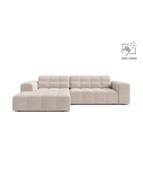 Chicago Velvet Ecksofa links 3-Sitzer hellbeige - 234x167x78 cm