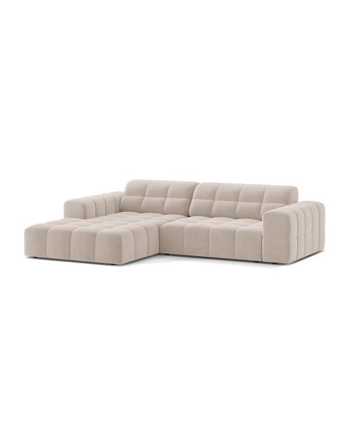 Chicago Velvet Ecksofa links 3-Sitzer hellbeige - 234x167x78 cm