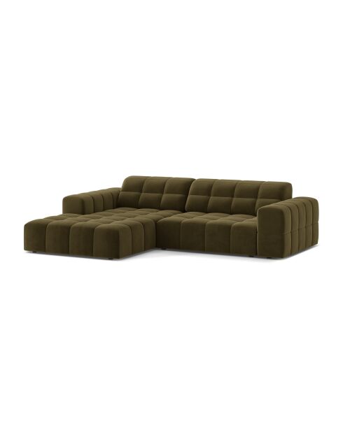 Divano angolare sinistro Chicago in velluto 3 posti verde - 234x167x78 cm