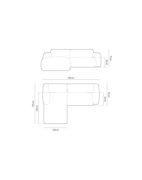 Nolio 4-Sitzer-Ecksofa, schwarz, links, 235 x 170 x 72 cm