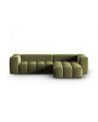 Divano angolare destro modulare Verona 3 posti verde chiaro in velluto - 260x145x70 cm