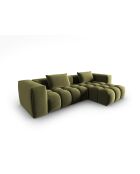 Divano angolare destro modulare Verona 3 posti verde chiaro in velluto - 260x145x70 cm