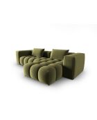 Divano angolare destro modulare Verona 3 posti verde chiaro in velluto - 260x145x70 cm