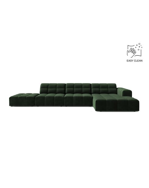 Divano angolare destro Chicago a 5 posti in velluto verde bottiglia - 348x167x78 cm