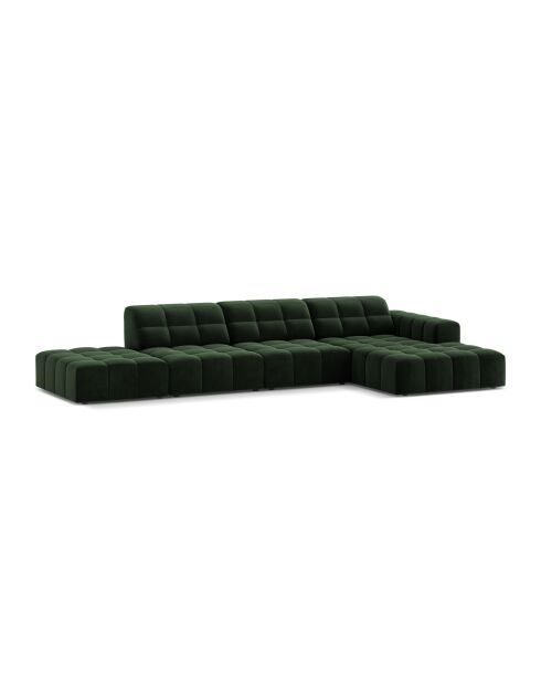 Divano angolare destro Chicago a 5 posti in velluto verde bottiglia - 348x167x78 cm
