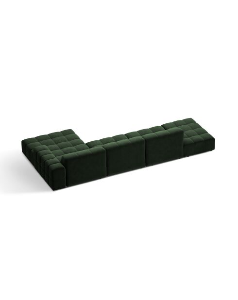Divano angolare destro Chicago a 5 posti in velluto verde bottiglia - 348x167x78 cm