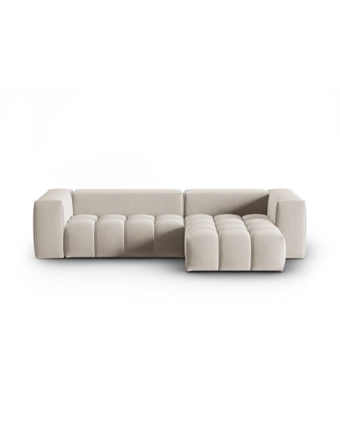 Verona 3-zits ecru modulaire fluwelen hoekbank rechts - 260x145x70 cm