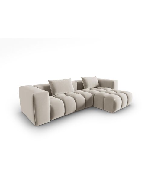Verona 3-zits ecru modulaire fluwelen hoekbank rechts - 260x145x70 cm