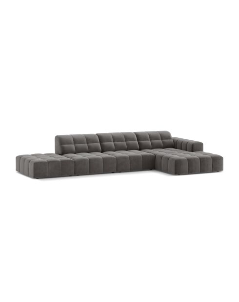 Chicago 5-Sitzer-Ecksofa aus Samt rechts hellgrau - 348x167x78 cm