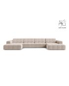 Divano panoramico Chicago 6 posti beige chiaro in velluto - 375x167x78 cm