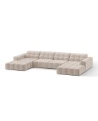 Divano panoramico Chicago 6 posti beige chiaro in velluto - 375x167x78 cm