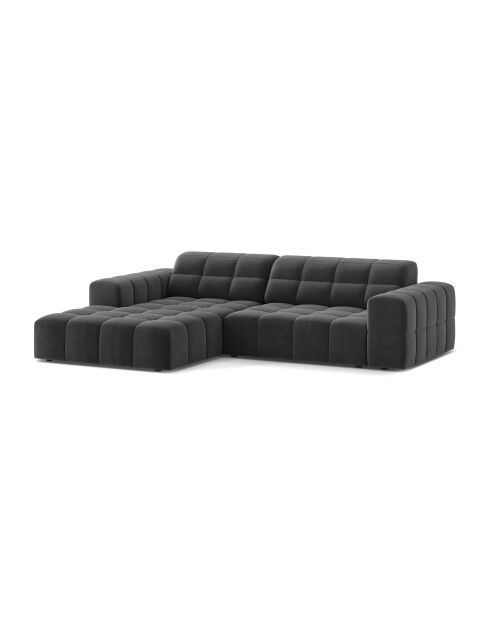 Divano angolare sinistro Chicago 3 posti in velluto grigio - 234x167x78 cm