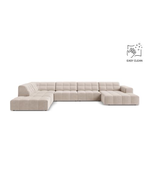 Panorama-Ecksofa (linke Seite) Chicago 7-Sitzer aus Samt, hellbeige — 375 x 263 x 78 cm