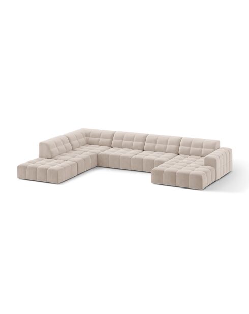 Panorama-Ecksofa (linke Seite) Chicago 7-Sitzer aus Samt, hellbeige — 375 x 263 x 78 cm