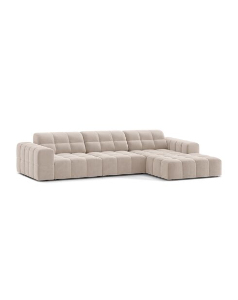 Chicago 4-Sitzer-Ecksofa rechts aus Samt hellbeige - 294x167x78 cm