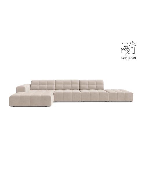 Chicago 5-Sitzer-Ecksofa links aus Samt hellbeige - 348x167x78 cm