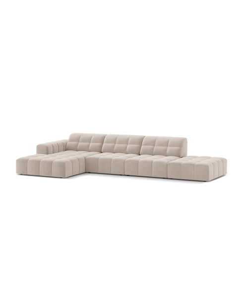 Chicago 5-Sitzer-Ecksofa links aus Samt hellbeige - 348x167x78 cm