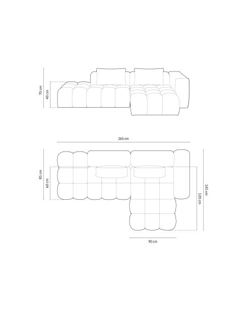 Verona 4-zits modulaire fluwelen hoekbank rechts koningsblauw - 265x145x70 cm