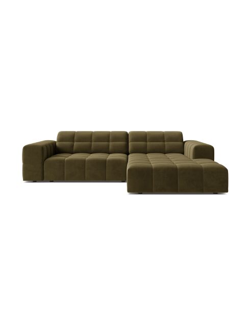 Divano angolare destro Chicago 3 posti in velluto verde - 234x167x78 cm