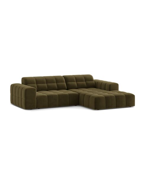 Divano angolare destro Chicago 3 posti in velluto verde - 234x167x78 cm