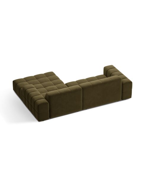 Divano angolare destro Chicago 3 posti in velluto verde - 234x167x78 cm