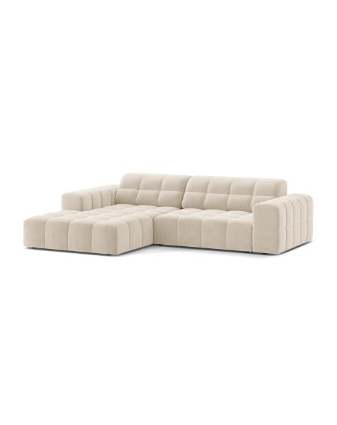 Chicago Velvet Ecksofa links 3-Sitzer hellbeige - 234x167x78 cm