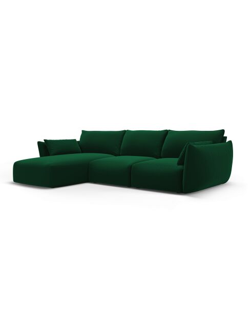 Matera fluwelen 5-zits flessengroene linkerhoekbank - 280x171x85 cm