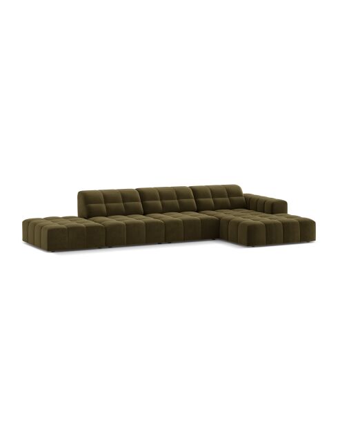Divano angolare destro Chicago 5 posti in velluto verde - 348x167x78 cm