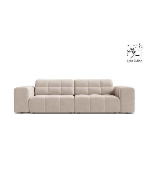 Canapé velours Chicago 3 places beige clair - 212x102x78 cm