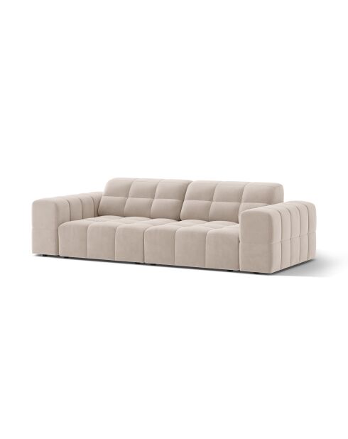 Canapé velours Chicago 3 places beige clair - 212x102x78 cm