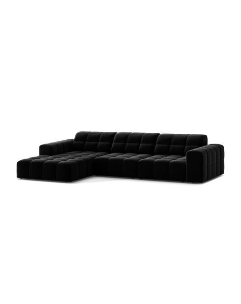 Chicago 4-zits hoekbank van zwart fluweel links - 294x167x78 cm