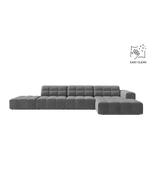 Chicago 5-Sitzer-Ecksofa aus Samt rechts hellgrau - 348x167x78 cm