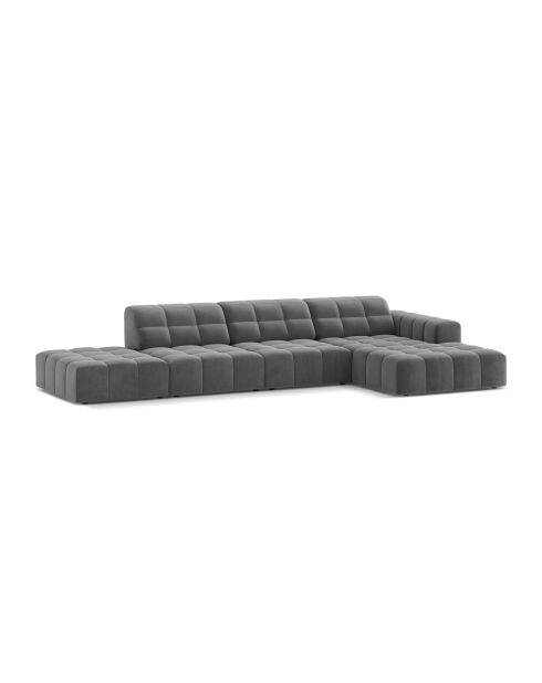 Chicago 5-Sitzer-Ecksofa aus Samt rechts hellgrau - 348x167x78 cm