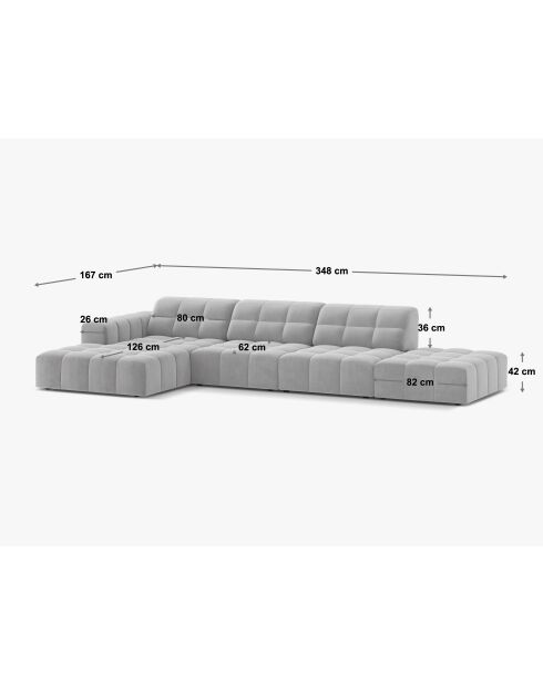 Chicago 5-Sitzer-Ecksofa aus Samt rechts hellgrau - 348x167x78 cm