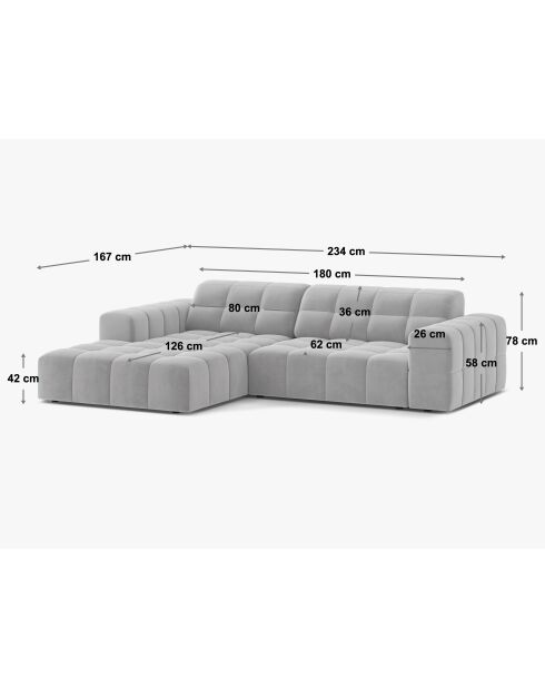 Chicago 3-Sitzer-Ecksofa aus schwarzem Samt, rechts, 234 x 167 x 78 cm