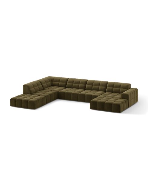 Panoramische hoekbank (linkerzijde) fluweel Chicago 7 zitplaatsen groen - 375x263x78 cm